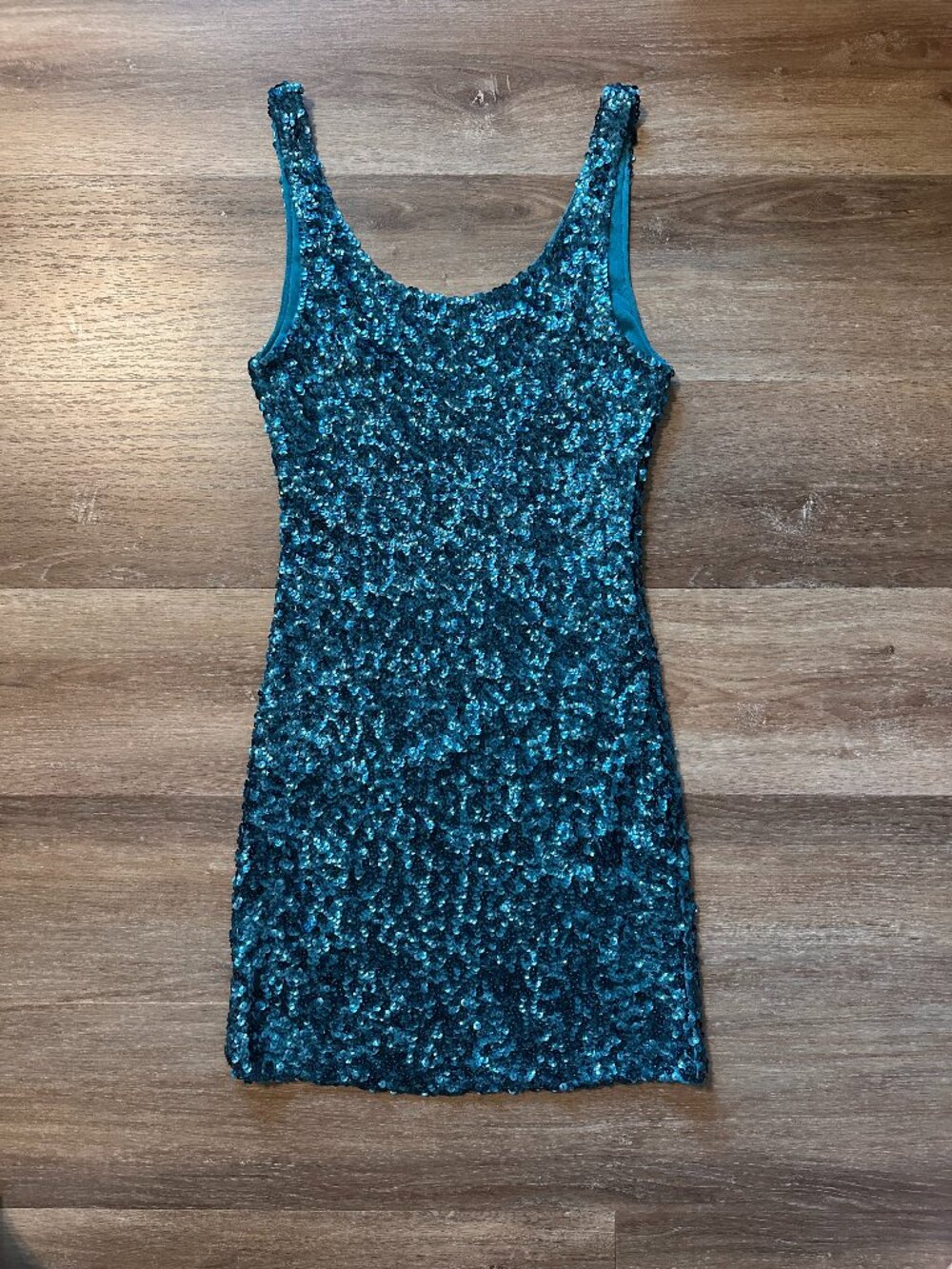 Tea N Rose Blue‑Green Sequin Mini Dress | Sleeveless Party Dress | Large
